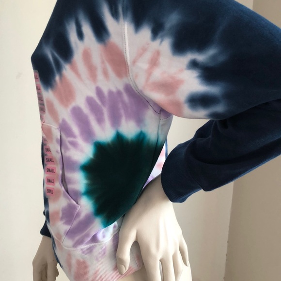 Wildfox Dark Navy Hoodie Kangaroo Pocket Tie Dye Pullover - Picture 8 of 15